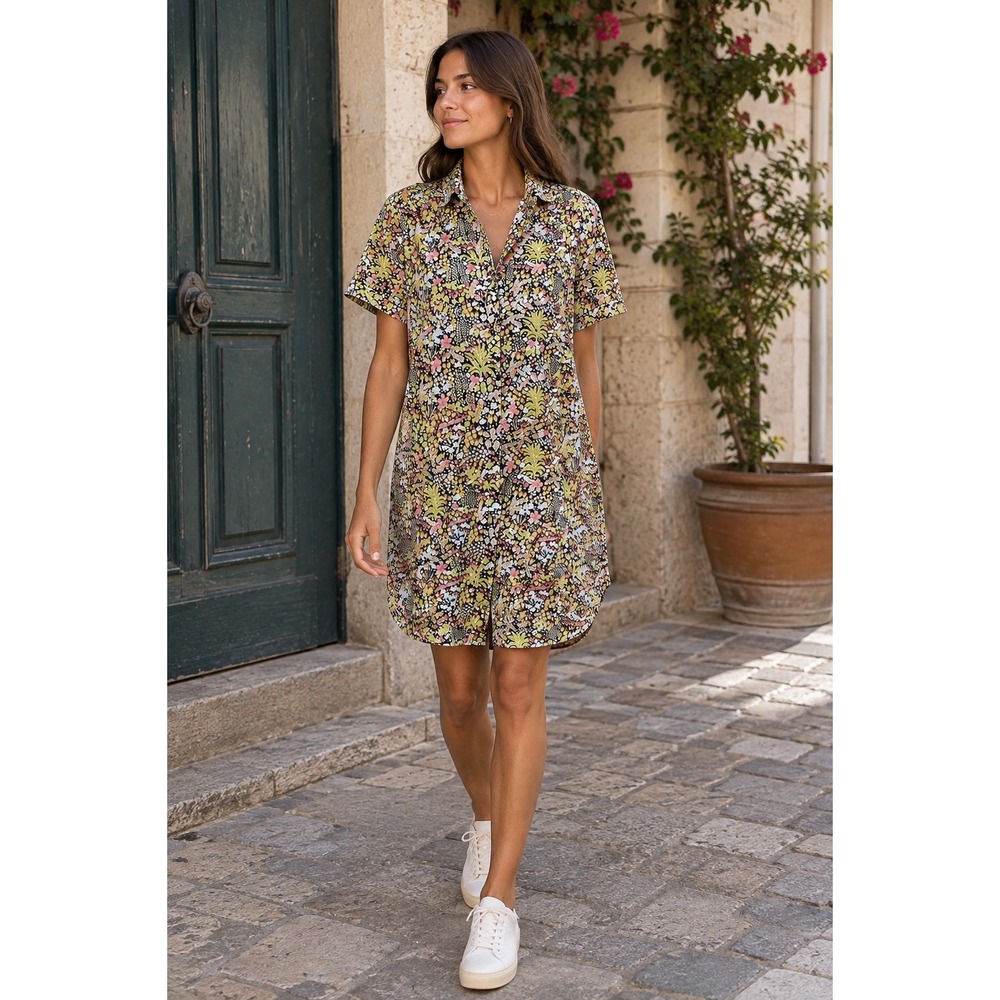 Scotch & Soda Maison Scotch Tunic Shirt Dress M Floral Collared SS Button Floral
